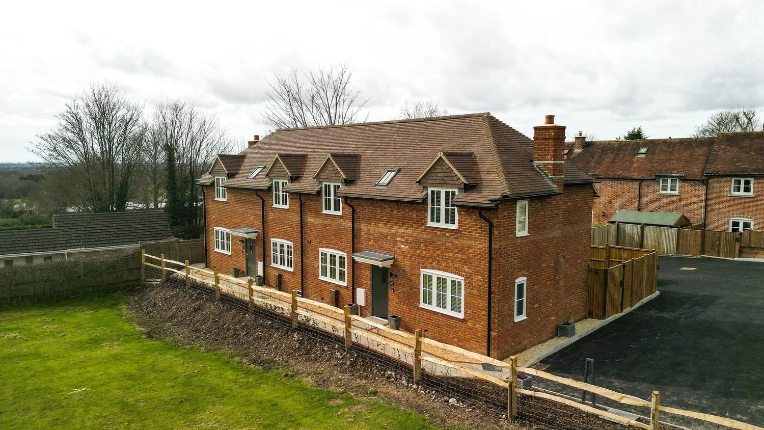 Drone photo of new build homes in West Sussex