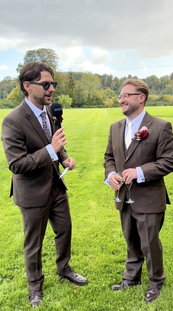Wedding guest interview on the lawn